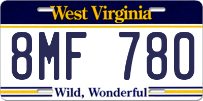 WV license plate 8MF780