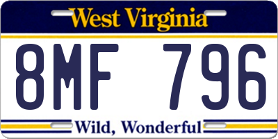WV license plate 8MF796