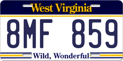 WV license plate 8MF859