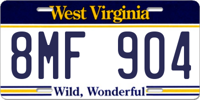 WV license plate 8MF904