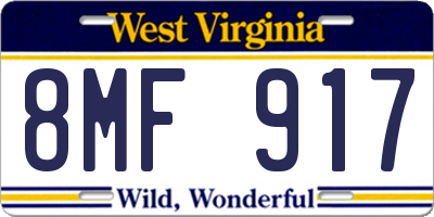 WV license plate 8MF917