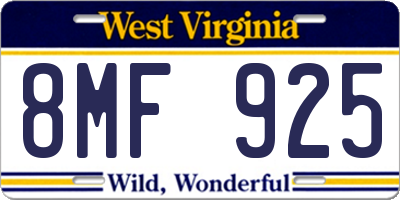 WV license plate 8MF925