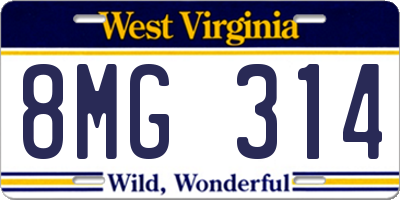 WV license plate 8MG314