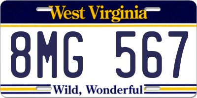 WV license plate 8MG567