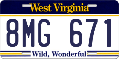 WV license plate 8MG671