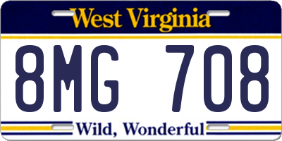 WV license plate 8MG708