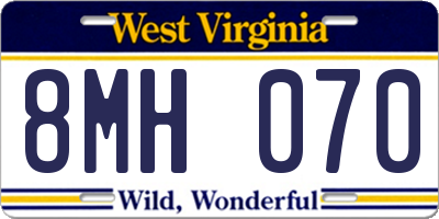 WV license plate 8MH070