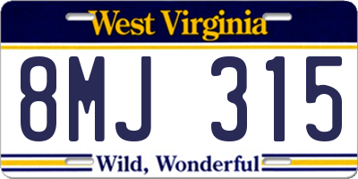WV license plate 8MJ315