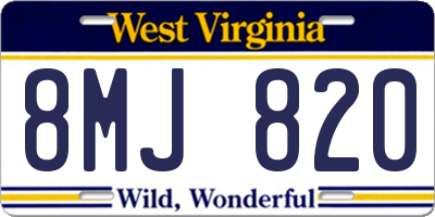 WV license plate 8MJ820