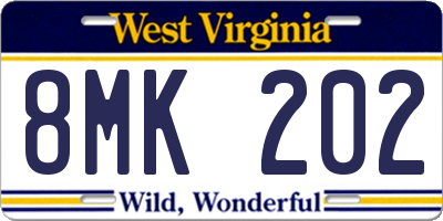 WV license plate 8MK202