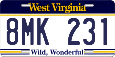 WV license plate 8MK231