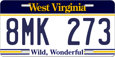 WV license plate 8MK273