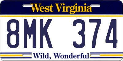 WV license plate 8MK374