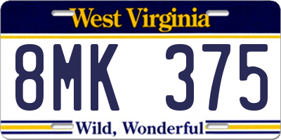 WV license plate 8MK375