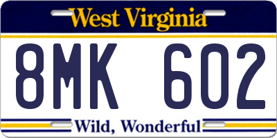 WV license plate 8MK602