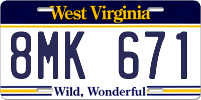 WV license plate 8MK671