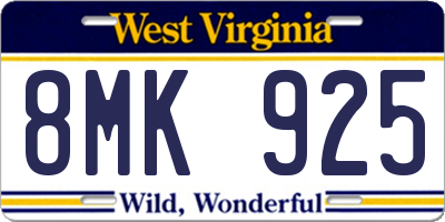 WV license plate 8MK925