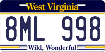 WV license plate 8ML998