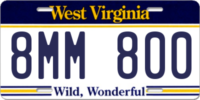 WV license plate 8MM800