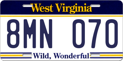 WV license plate 8MN070
