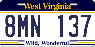 WV license plate 8MN137