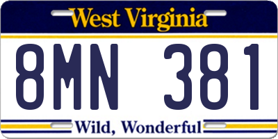 WV license plate 8MN381
