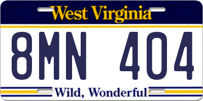 WV license plate 8MN404