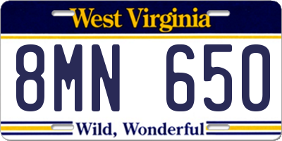 WV license plate 8MN650