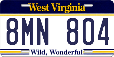 WV license plate 8MN804