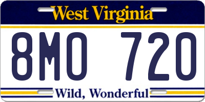 WV license plate 8MO720