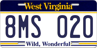 WV license plate 8MS020