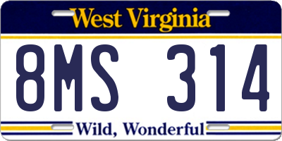 WV license plate 8MS314