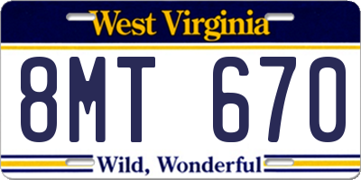 WV license plate 8MT670