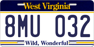 WV license plate 8MU032