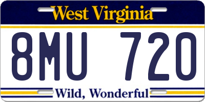 WV license plate 8MU720
