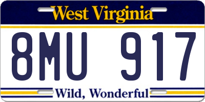 WV license plate 8MU917