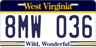 WV license plate 8MW036