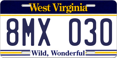 WV license plate 8MX030