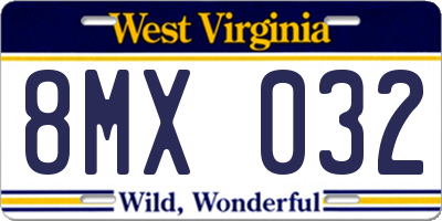 WV license plate 8MX032