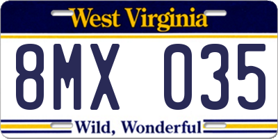 WV license plate 8MX035