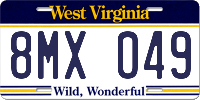 WV license plate 8MX049