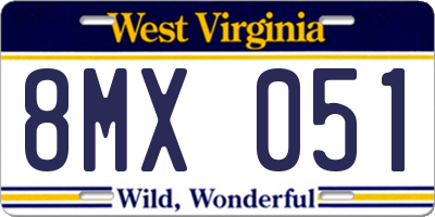 WV license plate 8MX051