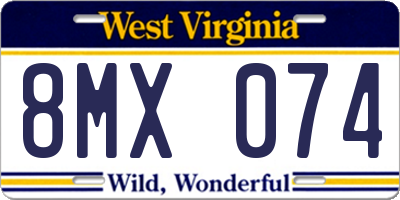 WV license plate 8MX074