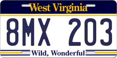 WV license plate 8MX203