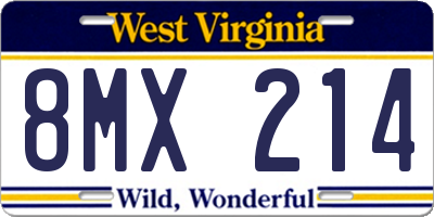 WV license plate 8MX214
