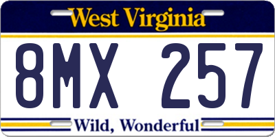WV license plate 8MX257