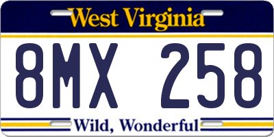 WV license plate 8MX258