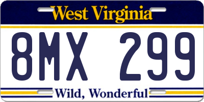 WV license plate 8MX299