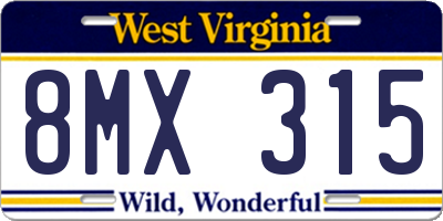 WV license plate 8MX315