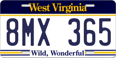 WV license plate 8MX365